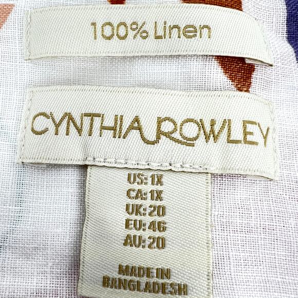 Cynthia Rowley floral convertible sleeve linen tunic top tropical button Size 1X - Picture 7 of 11